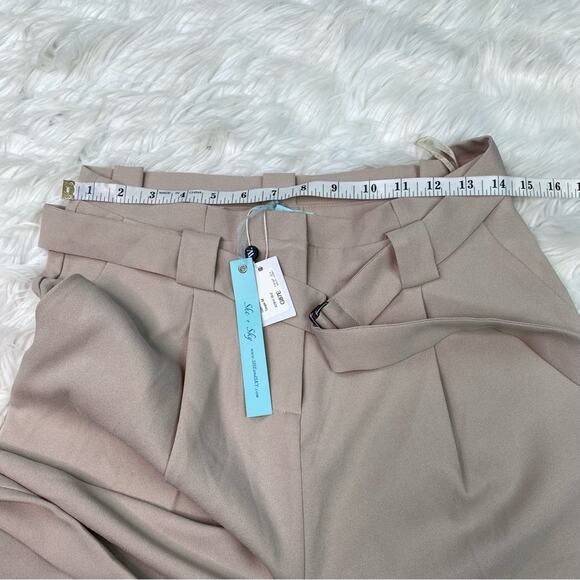 She & Sky Belted Slim Fit Paperbag Waist Trousers Taupe Size M NWT Wantable - Picture 11 of 11